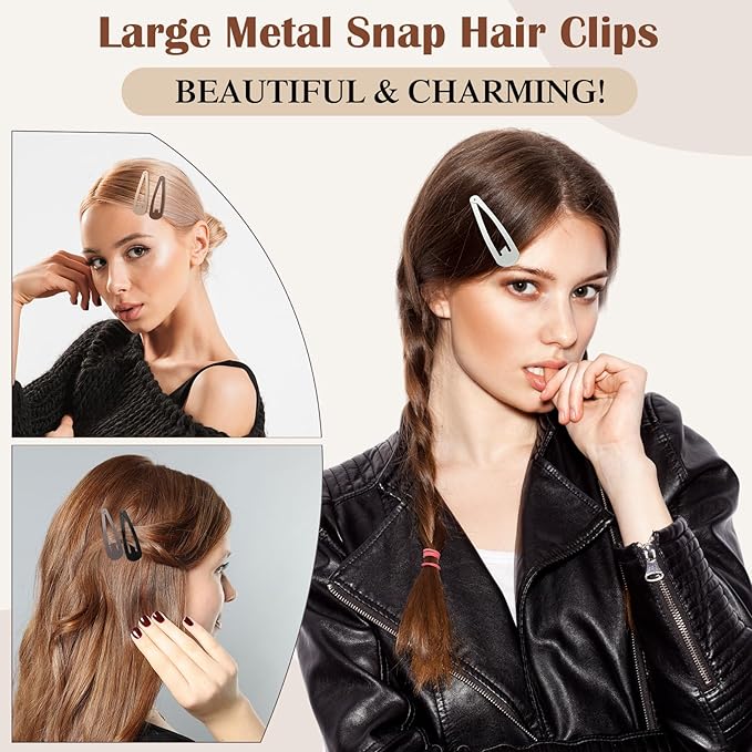 WILLBOND 30 Pieces 3.1 Inch Large Metal Snap Hair Clips Nonslip Barrettes Women Hair Accessories (Five Color)