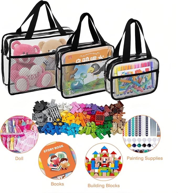 XEWEA Large Small Clear Travel Toiletry Bags with Handles & Pocket for Men Women, 3PCS TSA Approved Transparent Makeup Bag,Waterproof PVC Quart Organizer with Zipper for Toiletries Airline Essentials