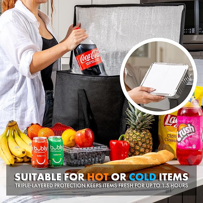 Carrywell Insulated Food Delivery and Catering Bags 2-Pack, XXXL Pizza Delivery and Reusable Warming Bag, Thermal Insulation Tote for Hot and Cold Food, Doordash, Not-Made In China