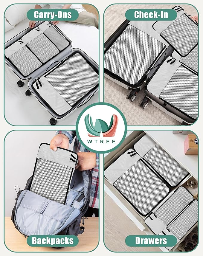 4-Piece Packing Cubes Travel Accessories Set for Suitcases - Luggage Organizer Bags with Double Zipper - Mesh Top - Small/Medium/Large/Slim - Beige