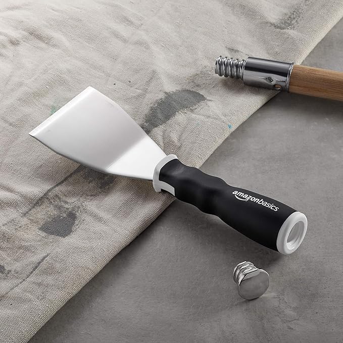 Amazon Basics Soft Grip Bent Scraper with Pole Socket, Heavy-Duty Hammer End for High-Reach Scraping, 3"