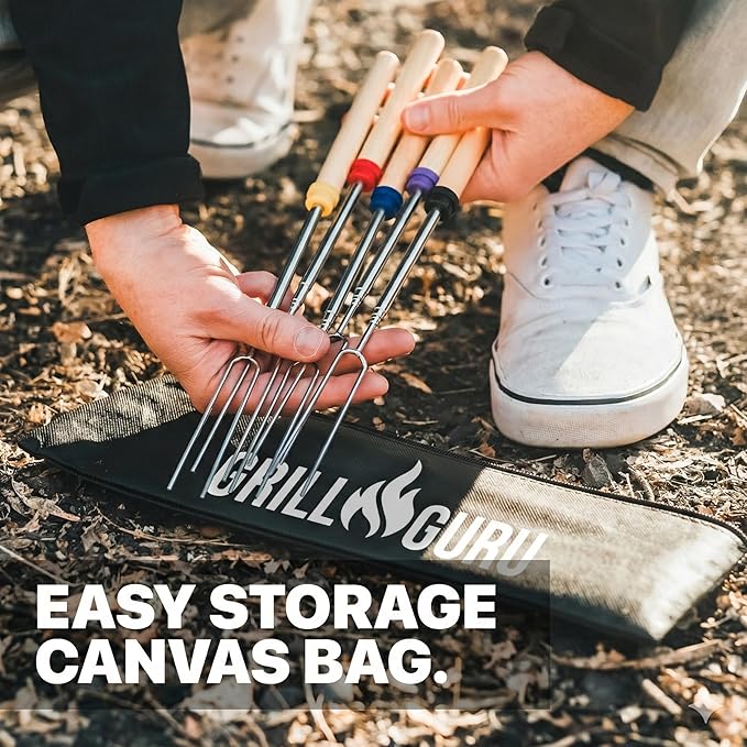 Grill Guru Smores Sticks for Fire Pit - Accessories for Campfire Marshmallow Roasting Sticks Smores Kit Outdoor-Smore Skewers Hot Dog Fork For Outside, Camping Essentials Bonfire Gear Long 32" 15 Pack