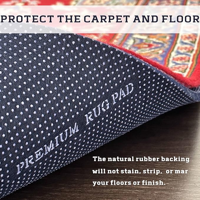 DELLUNA Non-Slip Area Rug Pad 1/4" Thick Double Side Rubber + Felt, 6'x9' Premium Deluxe Cushioned- Safe for All Floors, Adds Comfort and Protection, Ultra Strong Grip, Stop Rug from Moving.