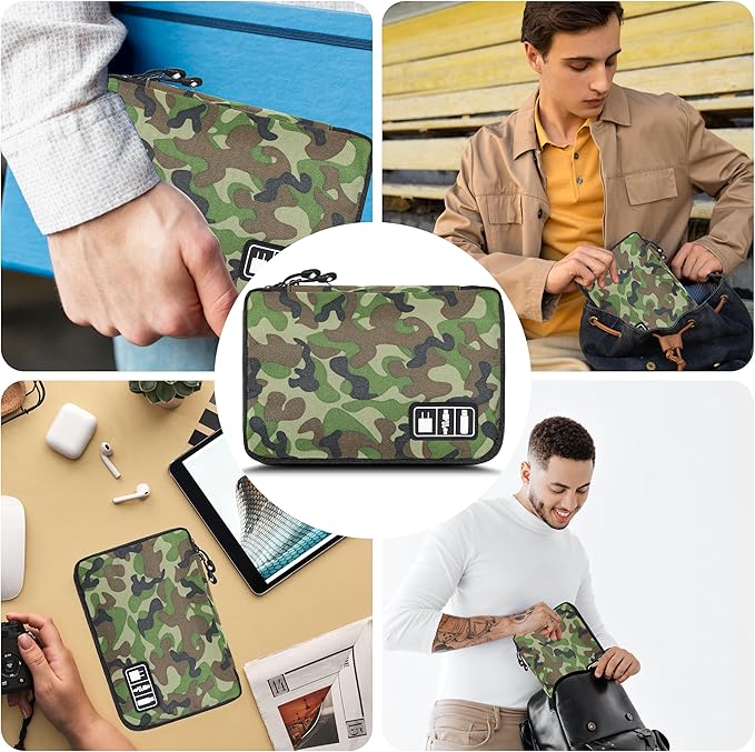 Electronics Organizer, Travel Cord Organizer Pouch, Portable Cable Organizer Bags, Travel Electronic Accessories Storage Case for Cables, Cords, Charger, Phone (Camouflage Green)
