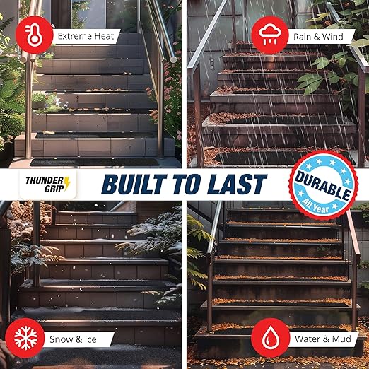 Outdoor Stair Treads Non Slip 30" x 6" - 15-Pack Weather Resistant Exterior Grip Tape for Wooden Steps - Non Slip Stair Treads - Anti Skid Strips - Waterproof 80-Grit Adhesive Treads