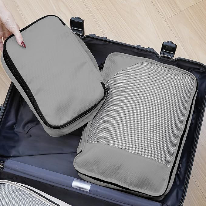 8-Piece Packing Cubes for Travel, Mesh Luggage Organizers with Shoe Bag, Toiletry Bag, Laundry Pouches, 4 Sizes (XL/L/M/S) for Suitcase Organization, Men Women Kids, Gray