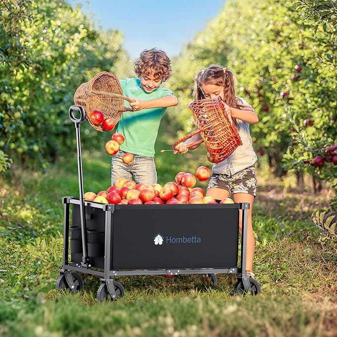 Collapsible Wagon Cart with Wheels, 150L Lightweight Foldable Utility Cart, Portable Rolling Wagon for Garden, Shopping, Sports, Camping, Transport, Black