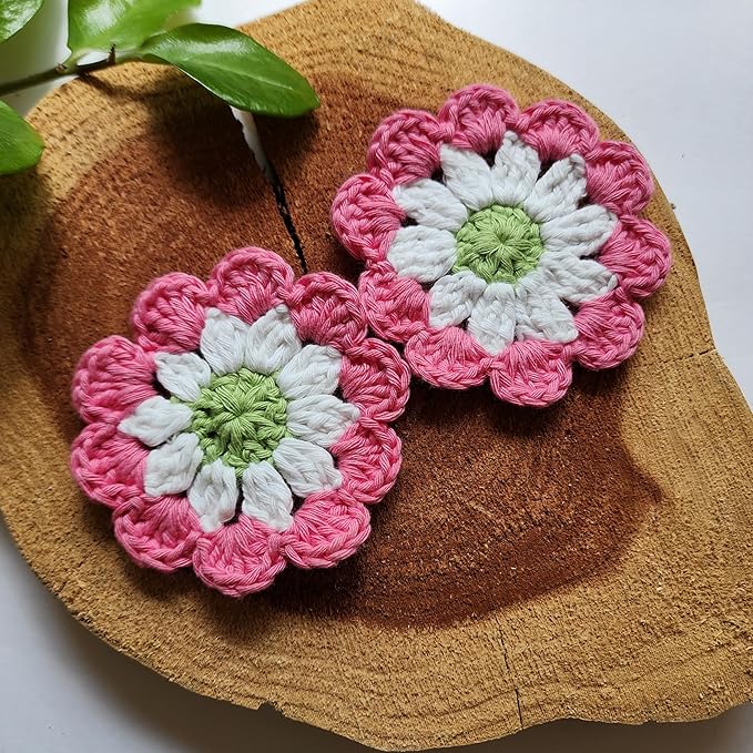 Cotton Car Coasters 2pc Car Cup Coasters Cute car Accessories for Women car Coaster for Cup Holders (Peony Pop)