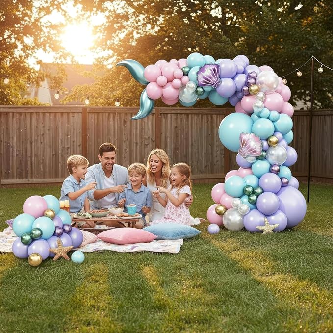 Mermaid Balloon Garland Arch Kit – Under the Sea Party Decorations with Pastel Pink, Blue, Purple, Gold Balloons, Shell & Tail Foil Balloons, Ocean Theme Birthday, Baby Shower Décor by Vellax®