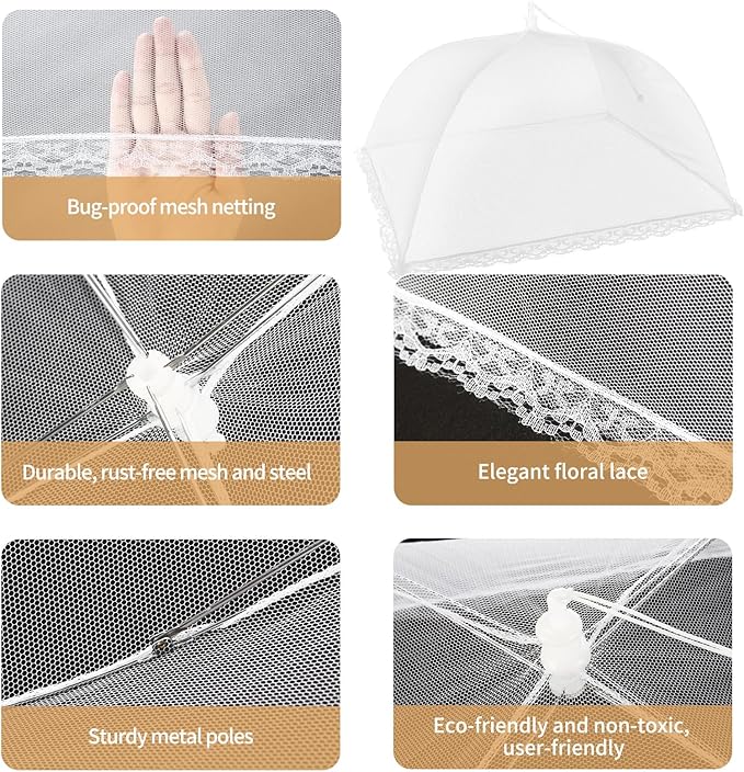 Food Covers Set, Food Tents for Outside, 1 Extra Large (40 x 23.6in) + 6 Large (17 x 17in) Mesh Food Covers for Outdoors, Screen Tent Nets for Party,Picnics,BBQ,Fruit Cover