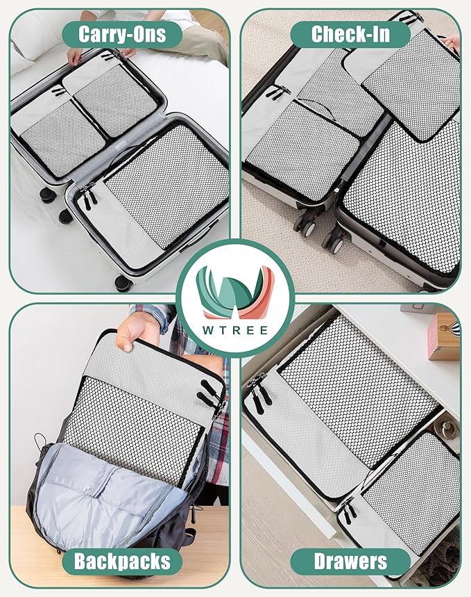 4-Piece Packing Cubes Travel Accessories Set for Suitcases - Luggage Organizer Bags with Double Zipper - Mesh Top - Large - Beige