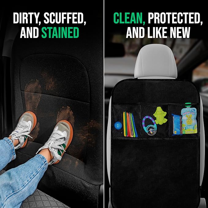 2 Pack Kick Mats Back Seat Protector - Backseat Car Organizer for Kids, Car Storage Organizer, Back Seat Cars Organizers, Cars Organizers Backs Seats, Travel Accessories, 3 Pockets