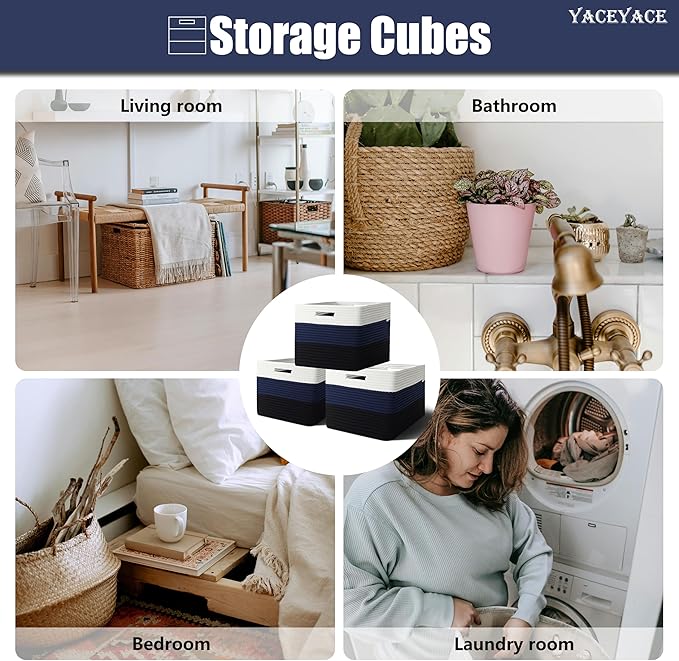 YACEYACE Cube Storage Bins for Shelves, 3 Pack Storage Bins for Shelves, Foldable Fabric Baskets for Home, Toys, Bookshelf, Towels, Bathroom, Bedroom
