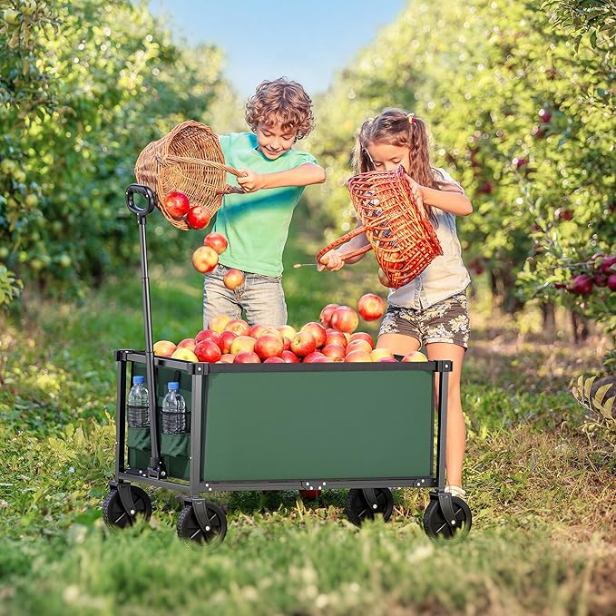 29.3" Collapsible Wagon Cart, 150L Heavy Duty Folding Utility Wagon with Wheels, 260 lbs Load, Portable Rolling Cart for Garden, Shopping, Sports, Camping, Army Green