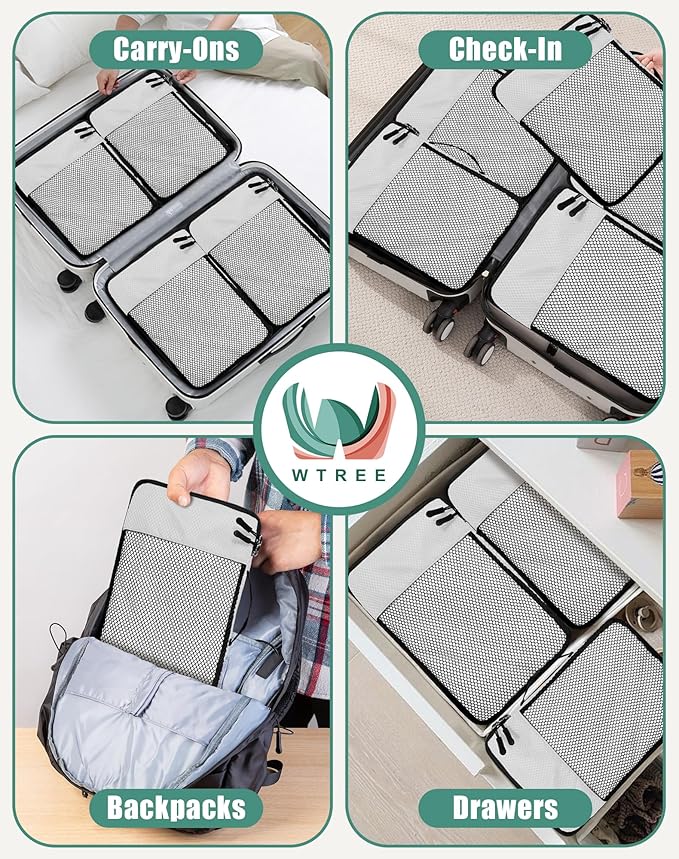 4-Piece Packing Cubes Travel Accessories Set for Suitcases - Luggage Organizer Bags with Double Zipper - Mesh Top - Medium - Beige