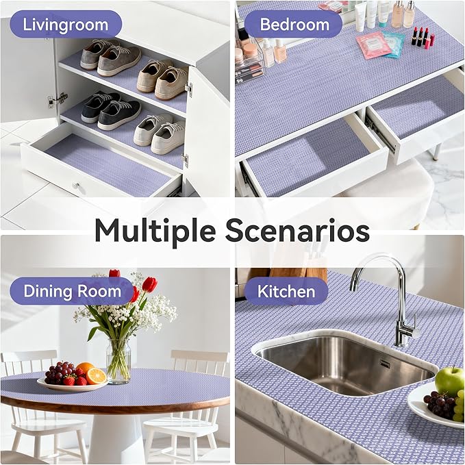 FIFTY FEET 12"x120" Non-Adhesive Shelf Liner for Kitchen Cabinets and Drawers, Washable Non-Slip PVC Cabinet Liner (Blue Circle)(9 Roll)