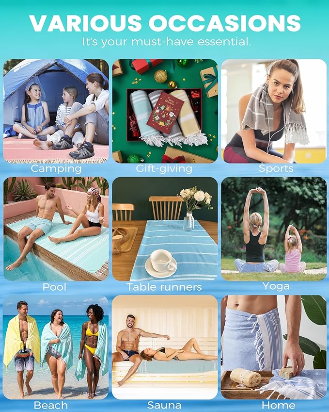 Antfuny 6 Packs Turkish Beach Towels Yoga Blanket Gym Workout Towel Men's Birthday Gift Ideas for Father's Day Dad Husband Brother Uncle Son Daughter Boyfriend Male Boss Grandpa Him Appreciation Green