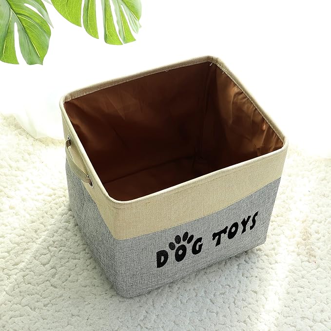 PET ARTIST Large Dog Toy Basket Bin - Rectangular Storage Box Chest Organizer for Dog Toys,Coats,Clothing,Apparel & Accessories & Blanket,Gray,15"x13"x12"