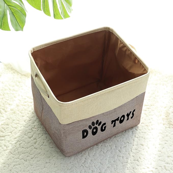 PET ARTIST Large Dog Toy Basket Bin - Rectangular Storage Box Chest Organizer for Dog Toys,Coats,Clothing,Apparel & Accessories & Blanket,Brown,15"x13"x12"
