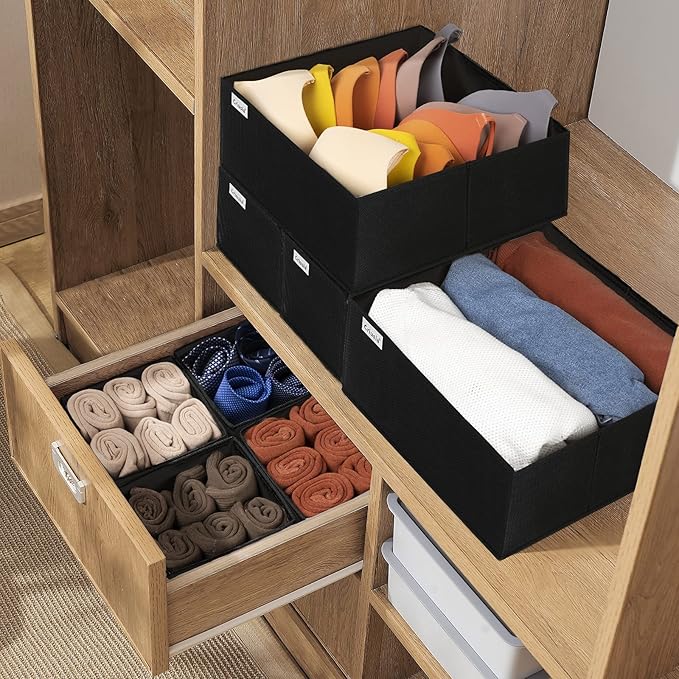 Criusia Drawer Organizer Clothes, 8 Pack Underwear Drawer Organizer, Foldable Cloth Storage Box Closet Organizers and Storage for Clothes, Socks, Scarves, Ties (Black)
