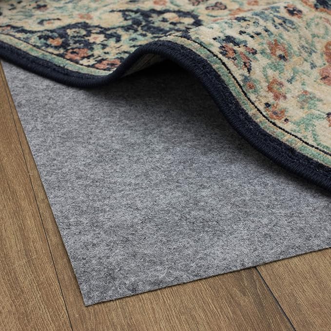 Mohawk Home 4’ x 6’ Non Slip Grip Rug Pad 1/8" Low Profile Felt Cushion + Rubber Gripper, Great for High Traffic Areas - Safe for All Floors
