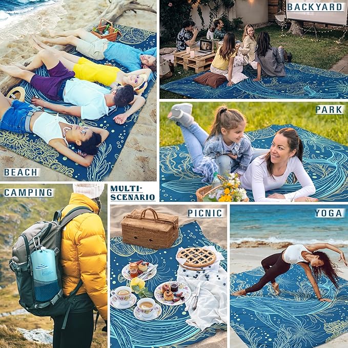 Famstar Beach Blanket Sandproof Waterproof 78''×81''1-5Adults Oversized,Compact Lightweight Durable Beach Mat for Travel Camping Hiking Picnic Blanket