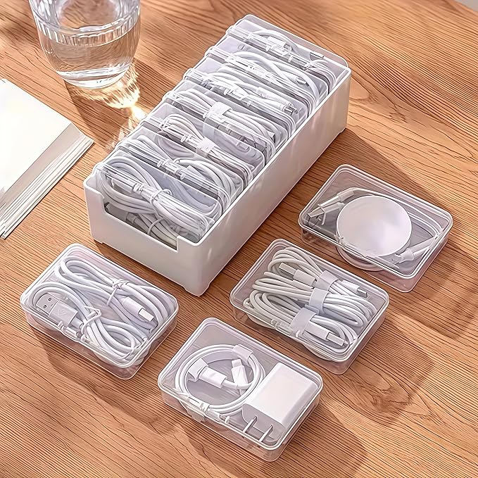 11 Box Cable Organizer Storage Box, Desktop Cable Management with Switch, Power Cord Organizer for Office,Home,Desk Accessories Storage Stationery Supplies and Accessories(White)