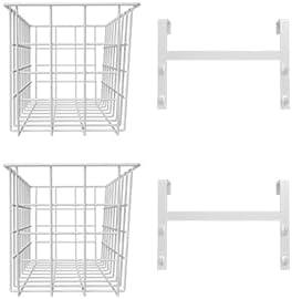 MaraFansie Basket with Hook, Grid Storage Basket, Over the Cabinet Door Organizer, Wire Hanging Basket with Hook Over the Door/Railing, Under Sink Kitchen Cabinet, Pantry, Bathroom, White, 4 Pack