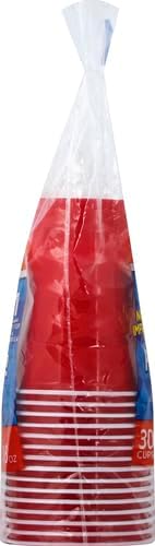 Hefty Party On Disposable Plastic Party Cups, 30 Count, 18 Oz Red Cups for Parties, Tailgates, Birthdays, Holidays, and More, Contoured Shape for Easy Gripping, Strong and Durable