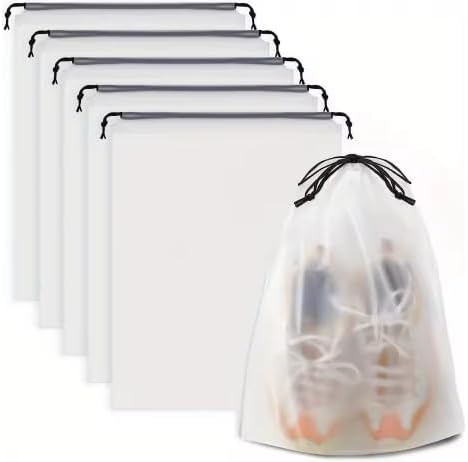 5PCS Shoe Drawstring Eco Storage Bag - Waterproof Transparent Travel Organizer for Shoes, Sundries & Makeup