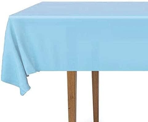 DecorRack 12 Rectangular Tablecloths BPA-Free Plastic, 54 x 108 inch, Dining Table Cloth, Rectangle Table Cover for Parties, Picnic, Camping and Outdoor, Disposable or Reusable, Light Blue (12 Pack)