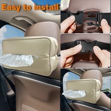 Large Car Tissue Holder for 120 Standard Tissues, Premium PU Leather Tissue Holder in Car Backseat Rectangular, Napkin Holder for Car Fits for Kleenex Tissues Box Daily Use Black (2, Beige)