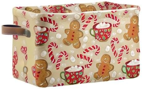 Christmas Gingerbread Man Storage Basket Fabric Kitchen Baskets Xmas Candy Cane Winter Snowflake Open Home Storage Bins Boxes Foldable Organizer Bag for Gift Book Shelf Closet Baskets 16×12×8 Inches