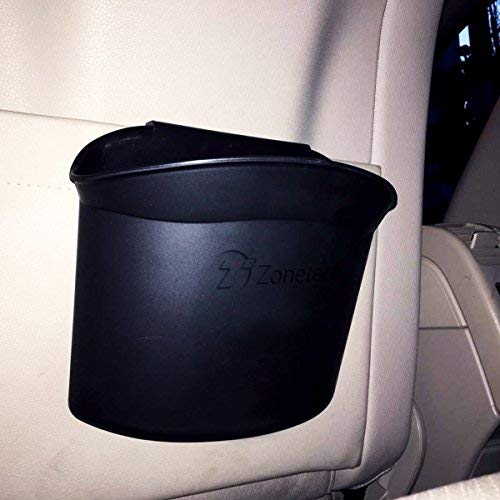 ZONETECH Portable Hanging Mini Car Garbage Can – Classic Black Trash Container - Premium Quality Automotive Universal Compact Traveling Wastebasket for Vehicle,Office,Home (2-Pack)