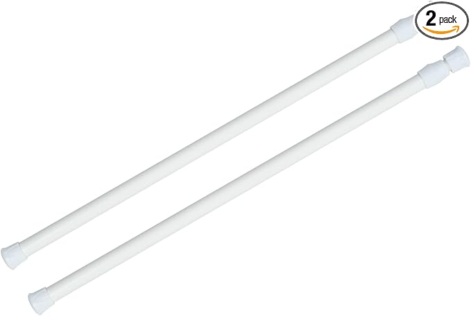 KXLife 2 Pack Spring Tension Curtain Rod for Window 16 to 28 Inch, Expandable Adjustable Small Curtain Tension Rods No Drill for Kitchen, RV, Cupboard, Refrigerator(White)