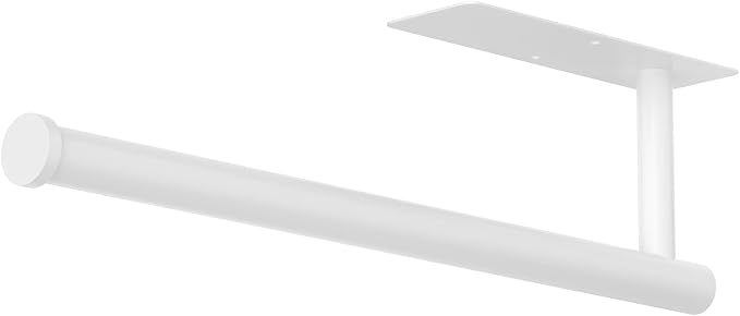 Paper Towel Holder Under Cabinet, Self-Adhesive,No Drilling, Stainless Steel, Wall-Mounted for Kitchen and Bathroom, Easy Install, Durable, Space-Saving, Ideal for Home, RV (White, 1 Pack)