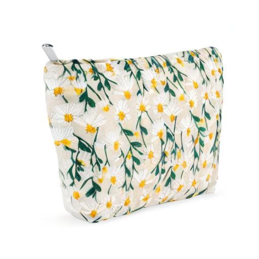 ZLFSRQ Daisy Flower Makeup Bag Travel Cute Floral Cosmetic Bag for Women Girls Small Embroidery Makeup Zipper Portable Storage Toiletry Pouch for Purse Aesthetic Christmas Essential Cosmetic Organizer