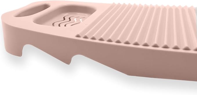 Wash Board, Washboard for Hand Washing Clothes, Plastics Laundry Scrub Board Household With Holder Portable (A-light pink)