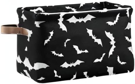 Halloween Black Bat Storage Basket Fabric Kitchen Baskets Spooky Happy Halloween Open Home Storage Bins Boxes Foldable Organizer Bag for Baby Cloth Pet Toy Book Shelf Closet Baskets 16×12×8 Inches