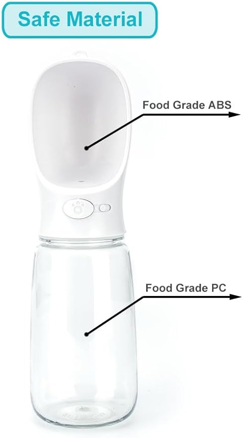 550 ml / 18.6 oz Portable Dog Water Bottle, Water Bottle with Drinking Feeder for Dogs, Water Dispenser for Dogs in Walking, Hiking & Traveling (White)