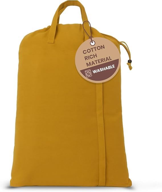LFH Home Large Premium Cotton Canvas Laundry Bag with Drawstring and Handles Heavy Duty, Multi-Use, and Washable for Home, Travel, College or Storage 28x40 (Pack of 2)-Yellow