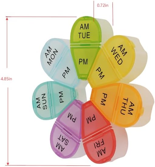 7-Day AM/PM Pill Organizer - Floral Shaped Weekly Medication Box with 7 Color-Coded Compartments, Compact & Portable for Travel, Home Use (Single Pack)