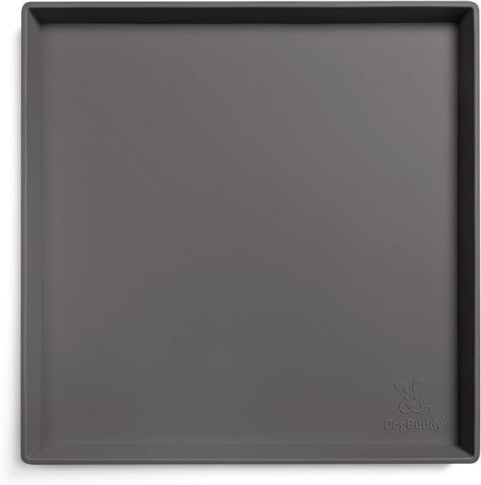 DogBuddy Dog Food Mat – Waterproof Dog Bowl Mat for Food and Water, Silicone Pet Feeding Mats For Floors, Non-Slip Placemat with High Edges For Dogs Bowls, Puppy Essentials (XS: 11" x 11", Shadow