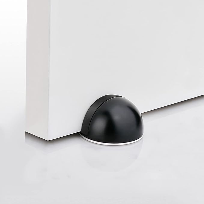 20 Pack Door Stoppers Self Adhesive Floor Mount Door Stop No Drill Black Rubber Bumper Doorstop Wall Protector, Stainless Steel Half Dome Shaped