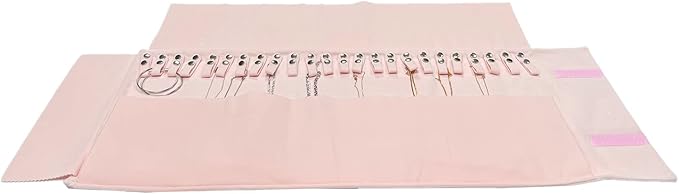 UnionPlus Velvet Travel Jewelry Roll Bag Organizer for Necklace, Elastic Band and Anti-winding, Large, Pink