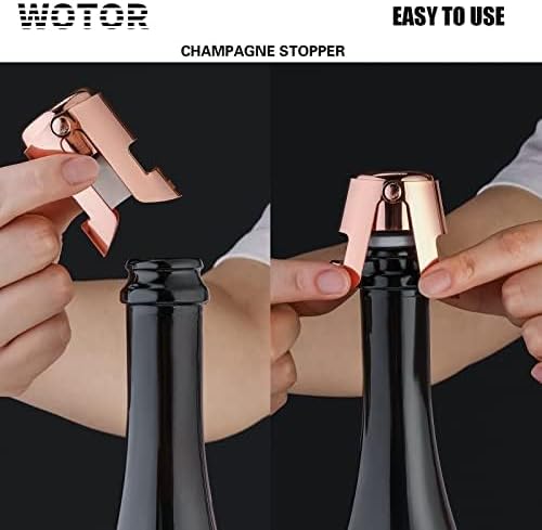 WOTOR Champagne Stoppers with Stainless Steel Champagne Bottle Stopper with Food Grade Silicone Reusable Champagne Cork, Saver Suitable for Champagne, Cava, Prosecco, Sparkling Wine (Rosegold, 2pack)