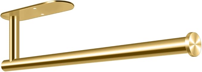 MGahyi 13.2 Inch Wall Mount Paper Towel Holder, Self Adhesive & Drilling Dual Use Under Cabinet Towel Rack, L-Type Rust Resistant Metal Roll Hanger for Kitchen, Bathroom, Pantry(Gold, Rectangle)