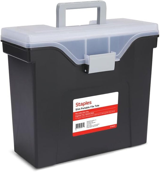 STAPLES Slim Portable File Tote, Letter Size, Black, 2/Pack