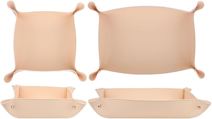 2PC Leather Valet Tray Organizer, Desk Organizer Tray Or Candy Holder, Practical Storage Tool for Travel, Home Or Office (Apricot, Large+Extra Large)