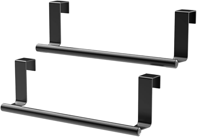 9" Over The Cabinet Towel Bar Holders, Handing Towel and Washcloth Rack for Bathroom and Kitchen, Stainless Steel, 2 Pack (Cool Black)